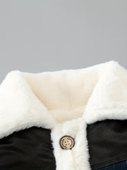 Boys Fleece Jacket Plaid Stitching Leather Winter Coat