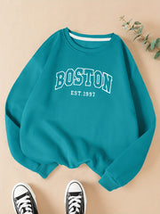 Boston Letter Print Crew Neck Sweatshirt