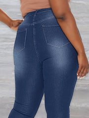 Solid Washed Button Up Skinny Jeans Women's Plus Casual