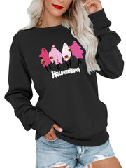 Halloween Ghosts Print Pullover Sweatshirt Crew Neck Sweatshirt