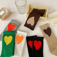 6 Pairs Heart Print Mid Tube Socks Women's Stockings