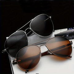 Men's Mixed Alloy Polarized Sunglasses Vintage Pilot Sun Glasses
