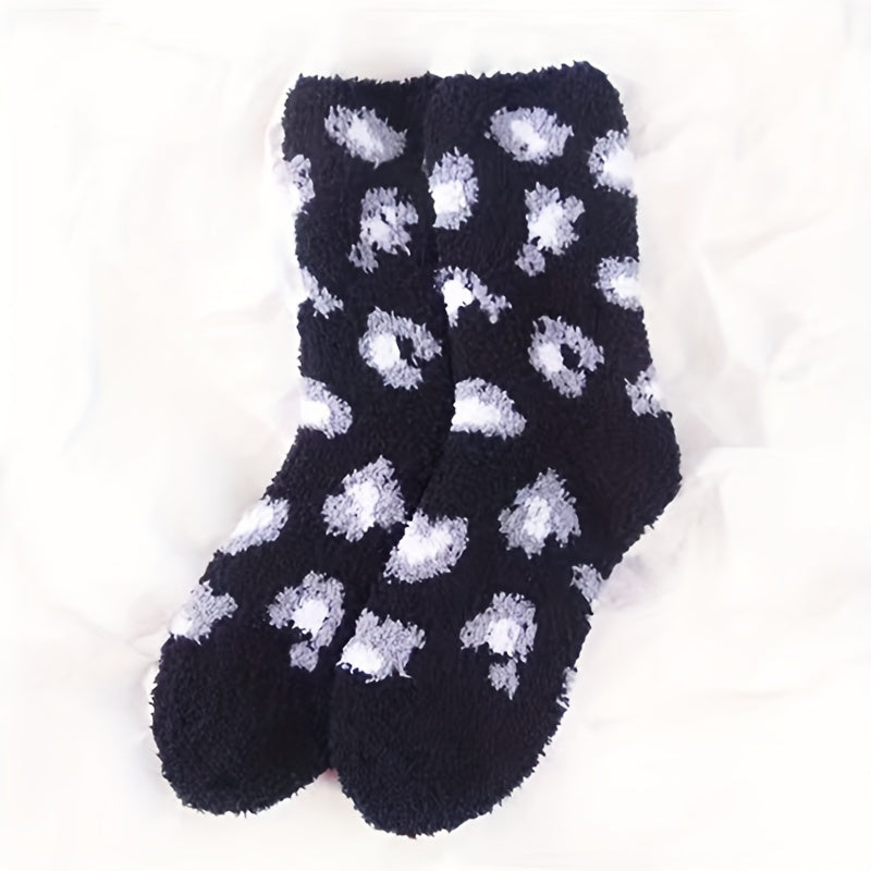 Women's Leopard Print Fuzzy Socks Warm Slipper Socks