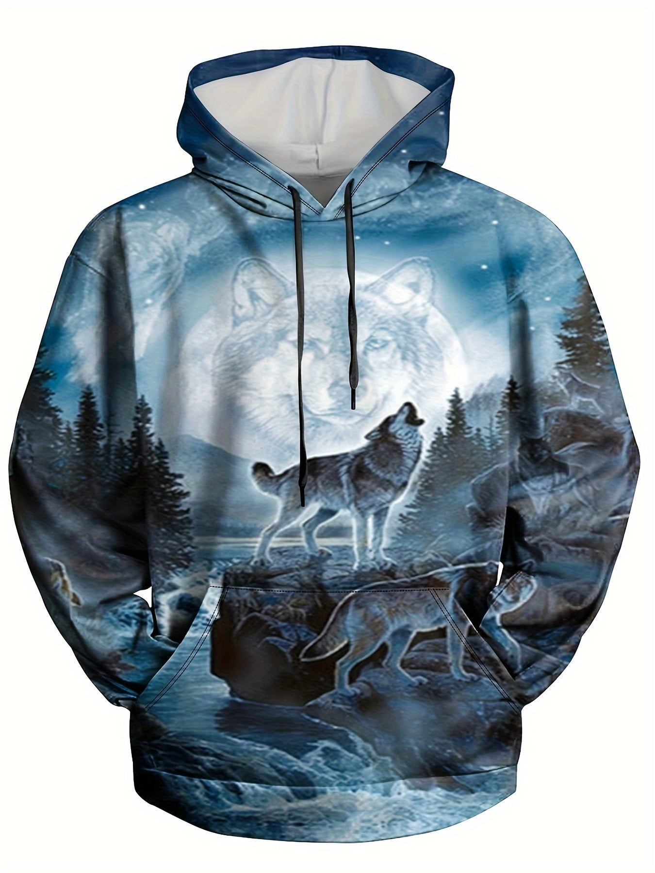 Men's Wolf 3D Print Hoodie - Comfy Loose Hooded Pullover for Autumn Winter