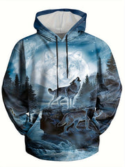 Men's Wolf 3D Print Hoodie - Comfy Loose Hooded Pullover for Autumn Winter