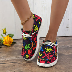 Colorful Skeleton Ghost Print Skate Shoes Lightweight Low Top Board Shoes