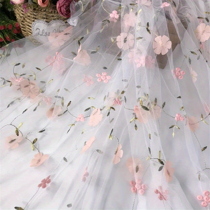 3D Embroidered Floral Tulle Lace Fabric for DIY Dress & Crafts