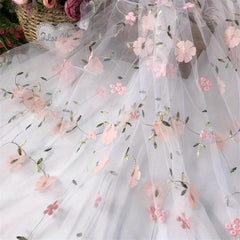 3D Embroidered Floral Tulle Lace Fabric for DIY Dress & Crafts
