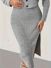 Ribbed Long Sleeve Cardigan & Dress Set