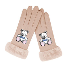 Women's Bear Pattern Print Gloves for Autumn and Winter