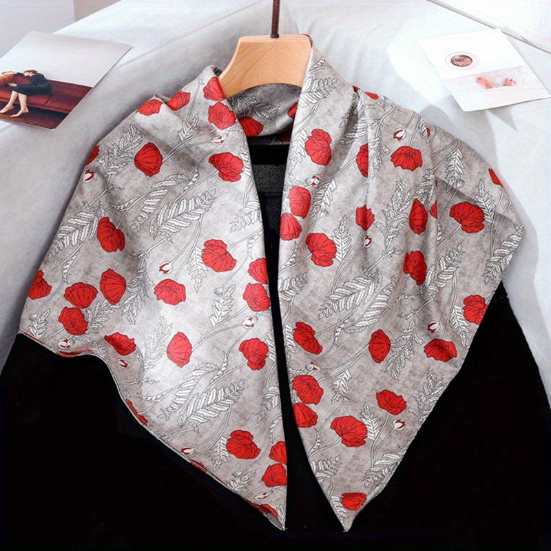 Vintage Rose Flower Print Shawl Twill Silk Square Scarf