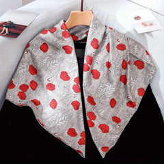 Vintage Rose Flower Print Shawl Twill Silk Square Scarf