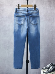 Boys Casual Rip Jeans Straight Leg Stretch Slim Fit Denim Pants