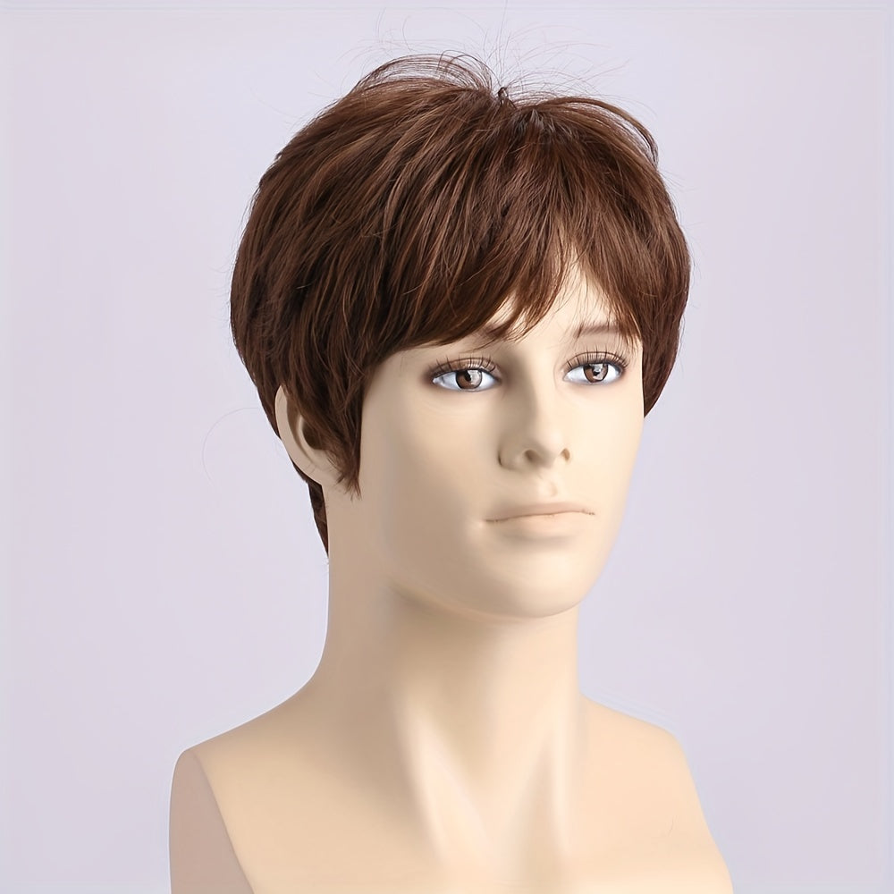 Men's Brown Short Curly Wig Daily Wear Headgear