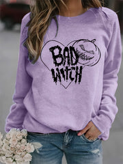 Halloween Bad Witch Print Sweatshirt Long Sleeve Crew Neck Women's Clothing