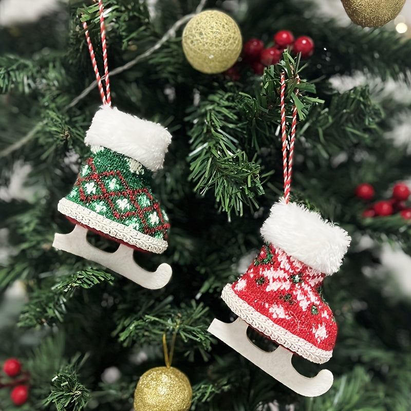 Mini Christmas Skates Pendant Knitted Plush Wool Skates