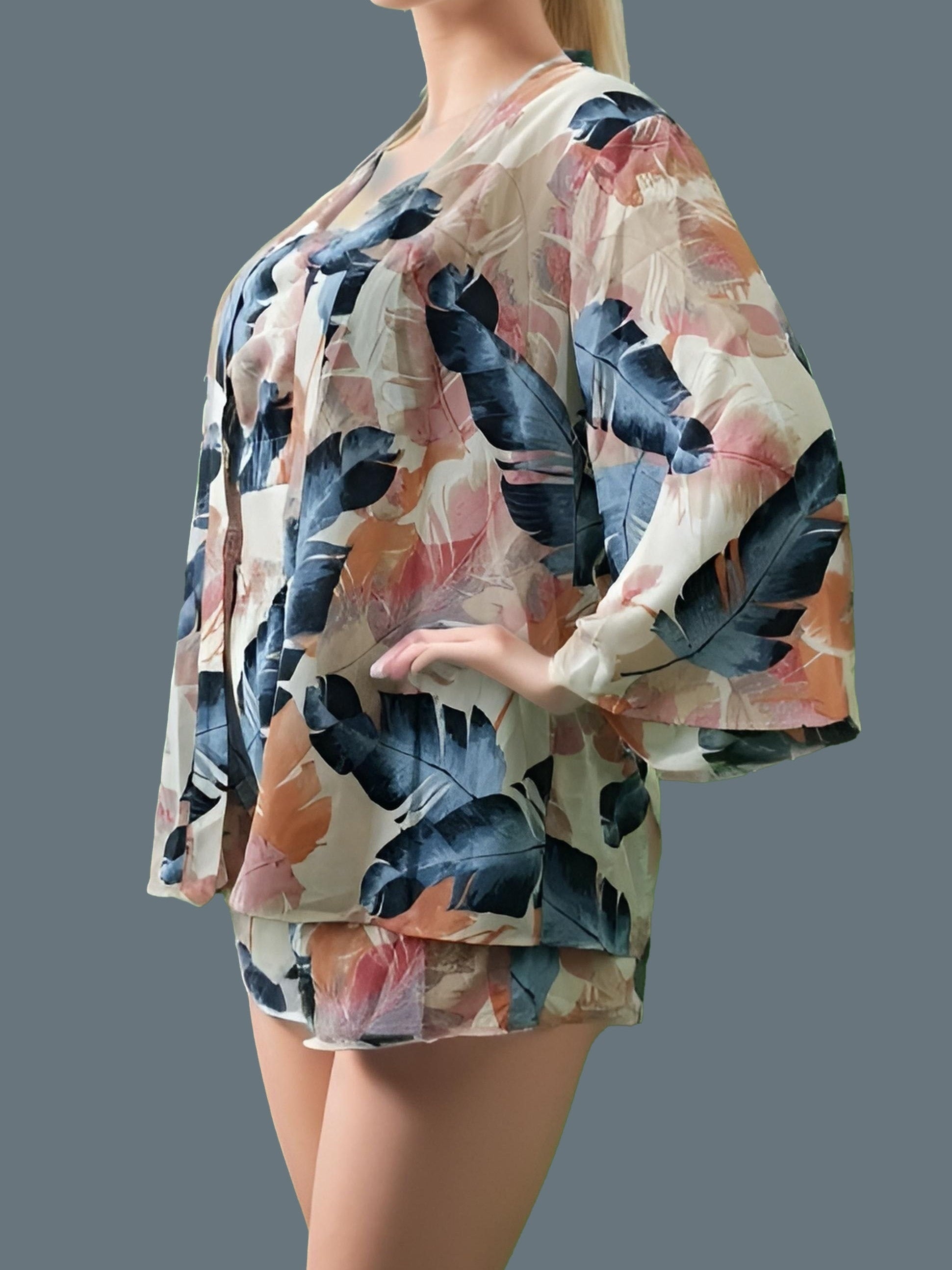 Floral Crop Top & Shorts & Cardigan Set