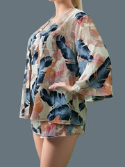 Floral Crop Top & Shorts & Cardigan Set