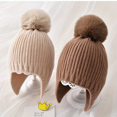 Children's Knitted Hat with Ear Protection and Fur Ball
