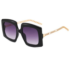 Multicolor Metal Chain Sunglasses Square Frame With Zipper Case