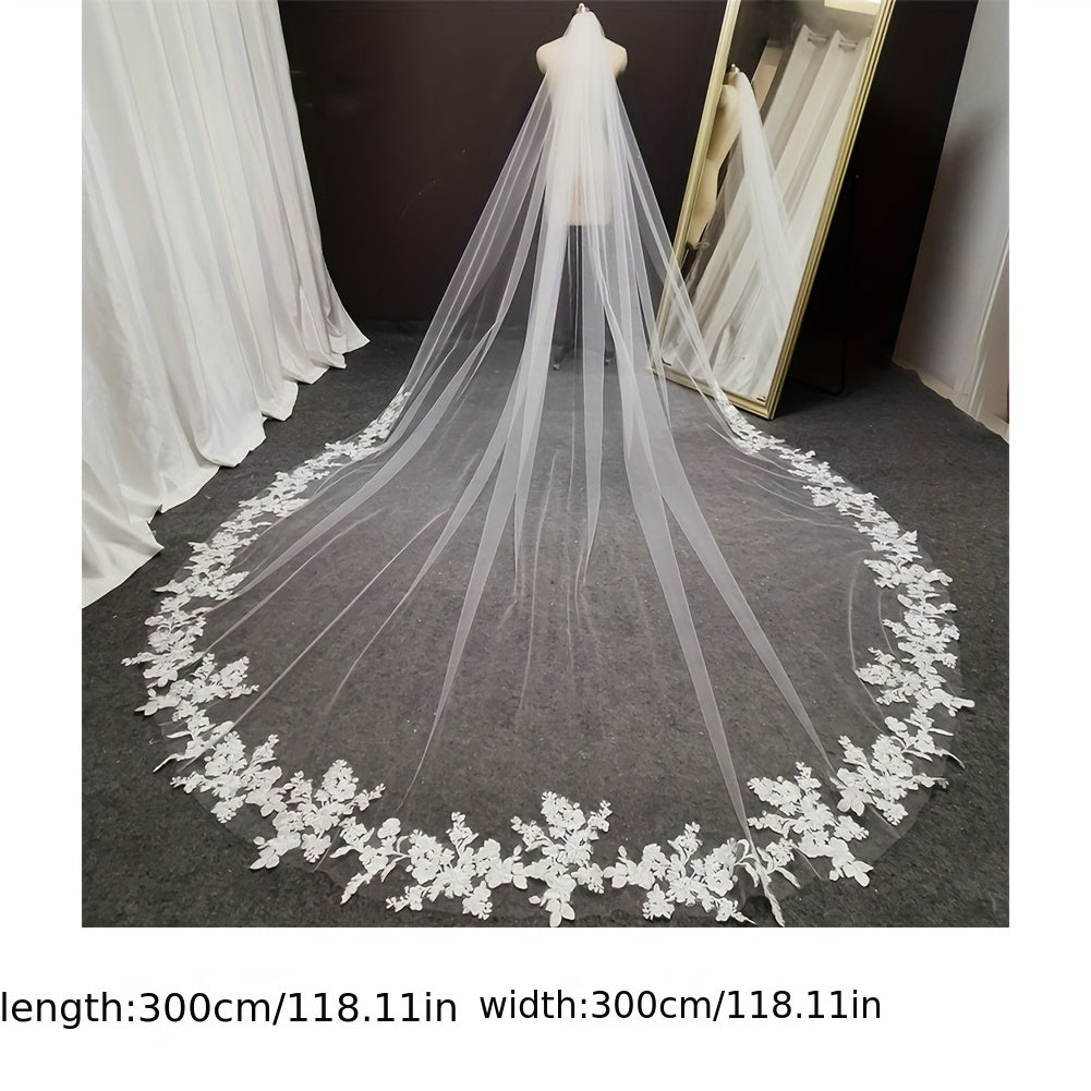 Lace Wedding Veil Embroidery Flower Cathedral Bridal Veil