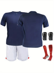 4 Pcs Quick Dry Soccer Kids Boys Jersey & Shorts & Socks & Knee Pads