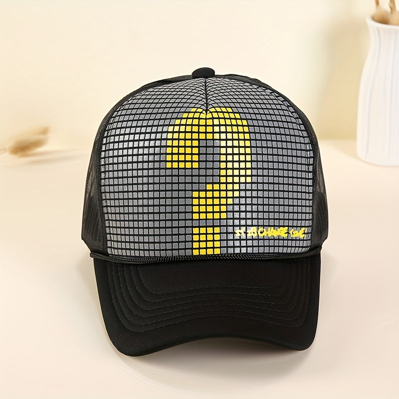 Mosaic Print Mesh Baseball Cap Lightweight Hip Hop Unisex Trucker Hat
