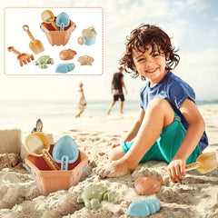 10pcs Beach Toys Set for Kids Outdoor Fun Engineering Vehicle Shovel Hourglass