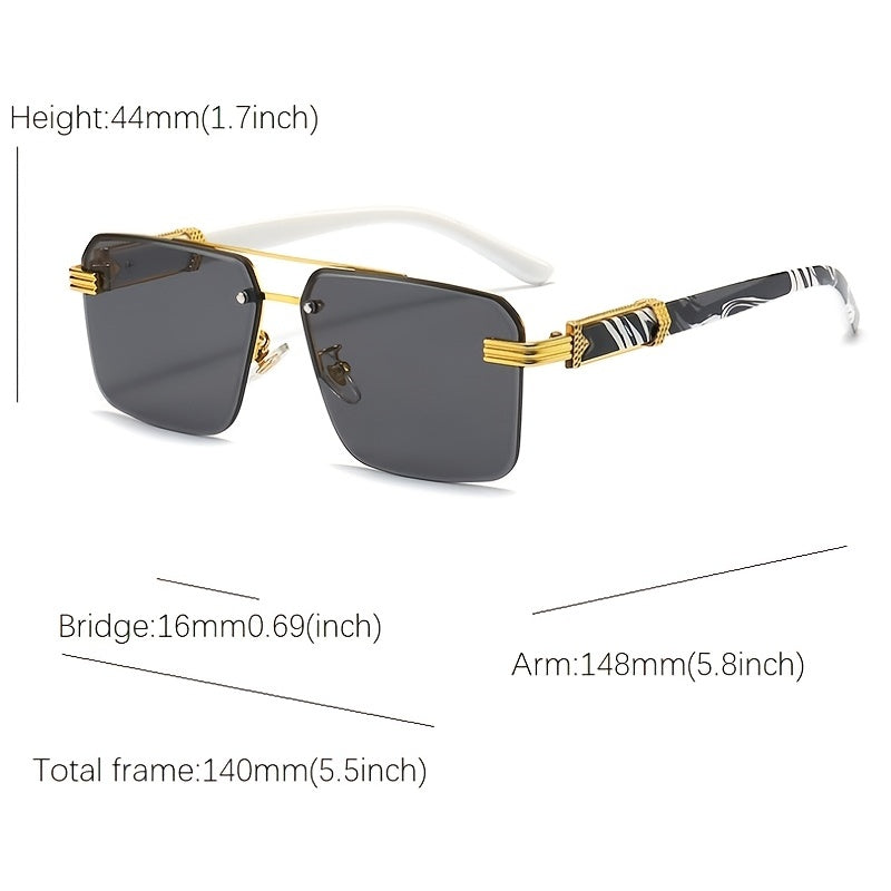 Men's Half Frame Square Cut Sunglasses