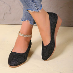 Women's Glitter Flat Shoes Soft Sole Pointed Toe Comfort Ballet Flats