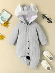 Baby Girls Rabbit Ear Hooded Warm Jumpsuit Romper