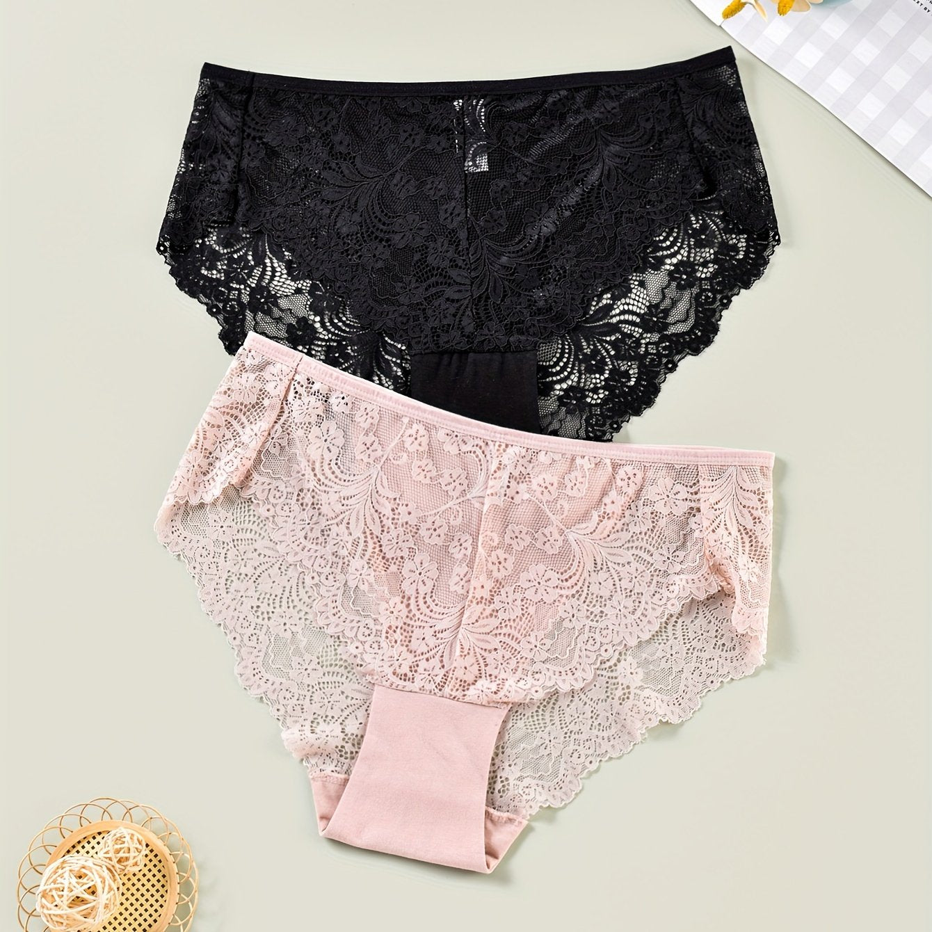 2 Pack Plus Size Contrast Lace Seamless Briefs Set