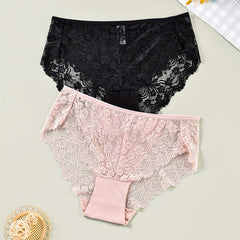 2 Pack Plus Size Contrast Lace Seamless Briefs Set