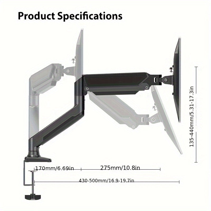 Gas Spring Monitor Arm Single Monitor Mount 13-28 cm Adjustable Stand