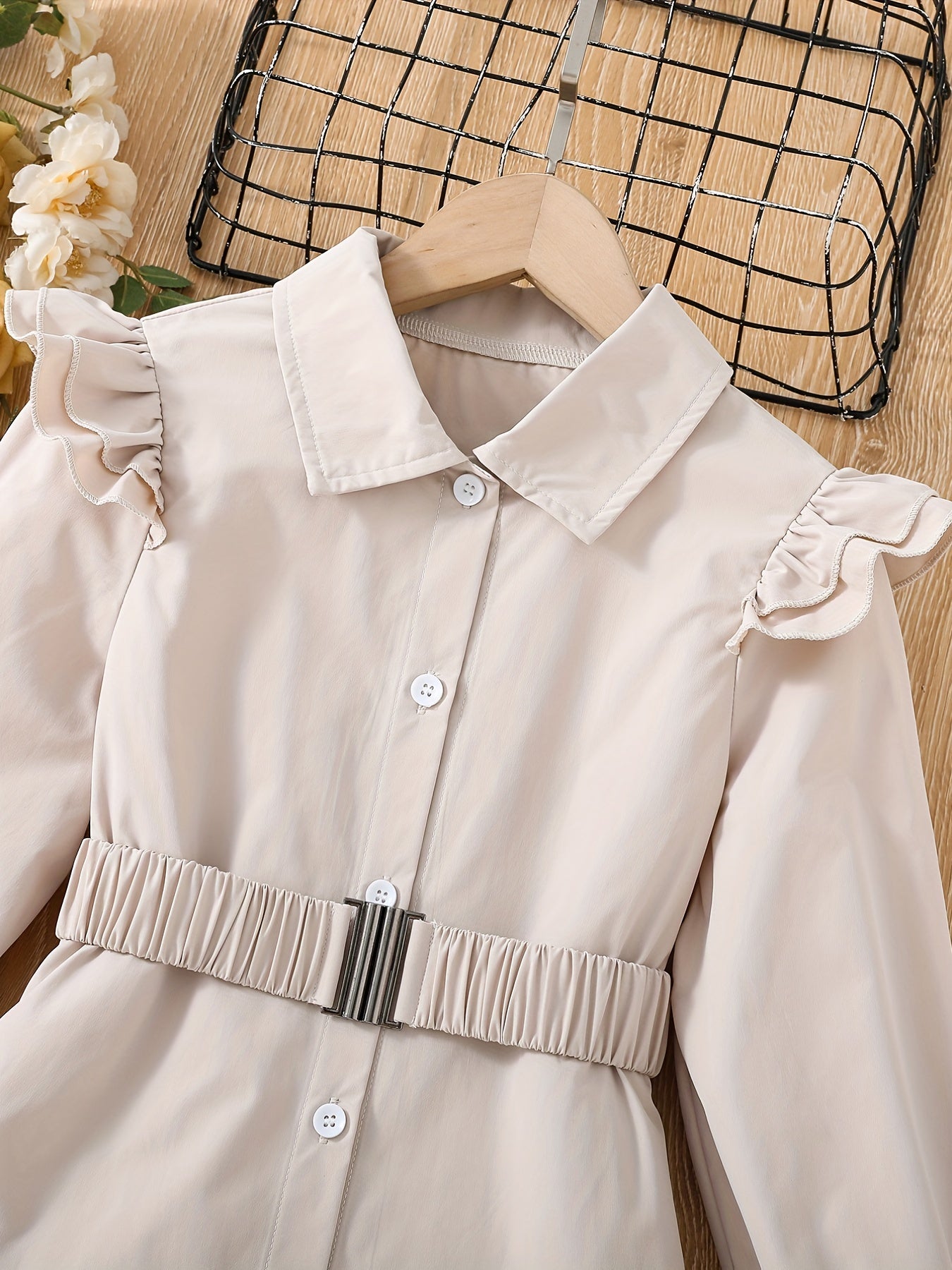 Girls Ruffled Shirt With Belt - Autumn/Spring Kids Clothes