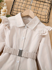 Girls Ruffled Shirt With Belt - Autumn/Spring Kids Clothes