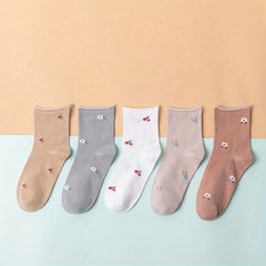 5 Pairs Floral & Fruit Curling Socks Women's Stockings & Hosiery