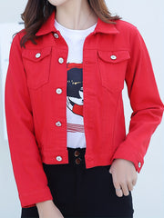 Long Sleeves Denim Coats Single Breasted Button Lapel Denim Jackets