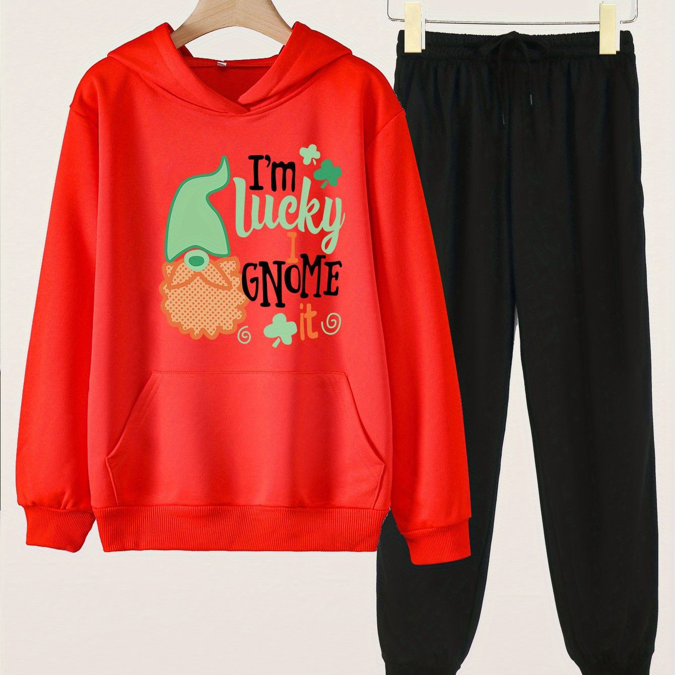 I'M LUCKY I GNOME IT Girls Hoodie & Jogger Set Spring Fall St Patrick's