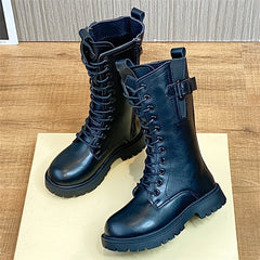 Girls High Top Winter Boots Leather Side Zipper Kids Shoes