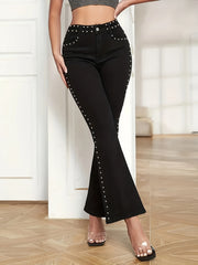 High Rise Studded Flared Leg Jeans