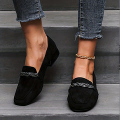 Rhinestone Loafers Square Toe Soft Sole Slip On Low Heels Shoes