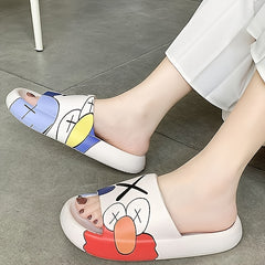 Men's Cartoon Print PVC Slides Anti skid Slip On Open Back Quick Drying Slippers