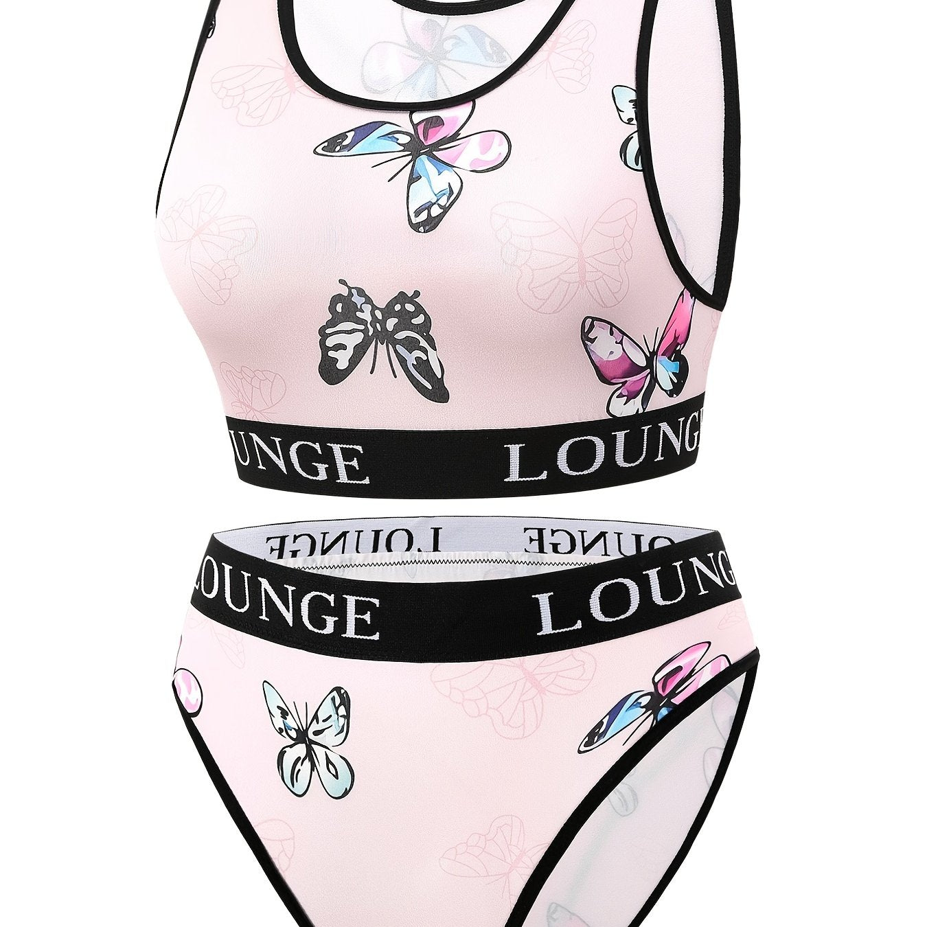 Sporty Underwear Set Women's Plus Butterfly Print Letter Tape