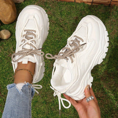 Women's Chunky Mesh Sneakers Lace-Up Sports Shoes Non-Slip Walking Shoes