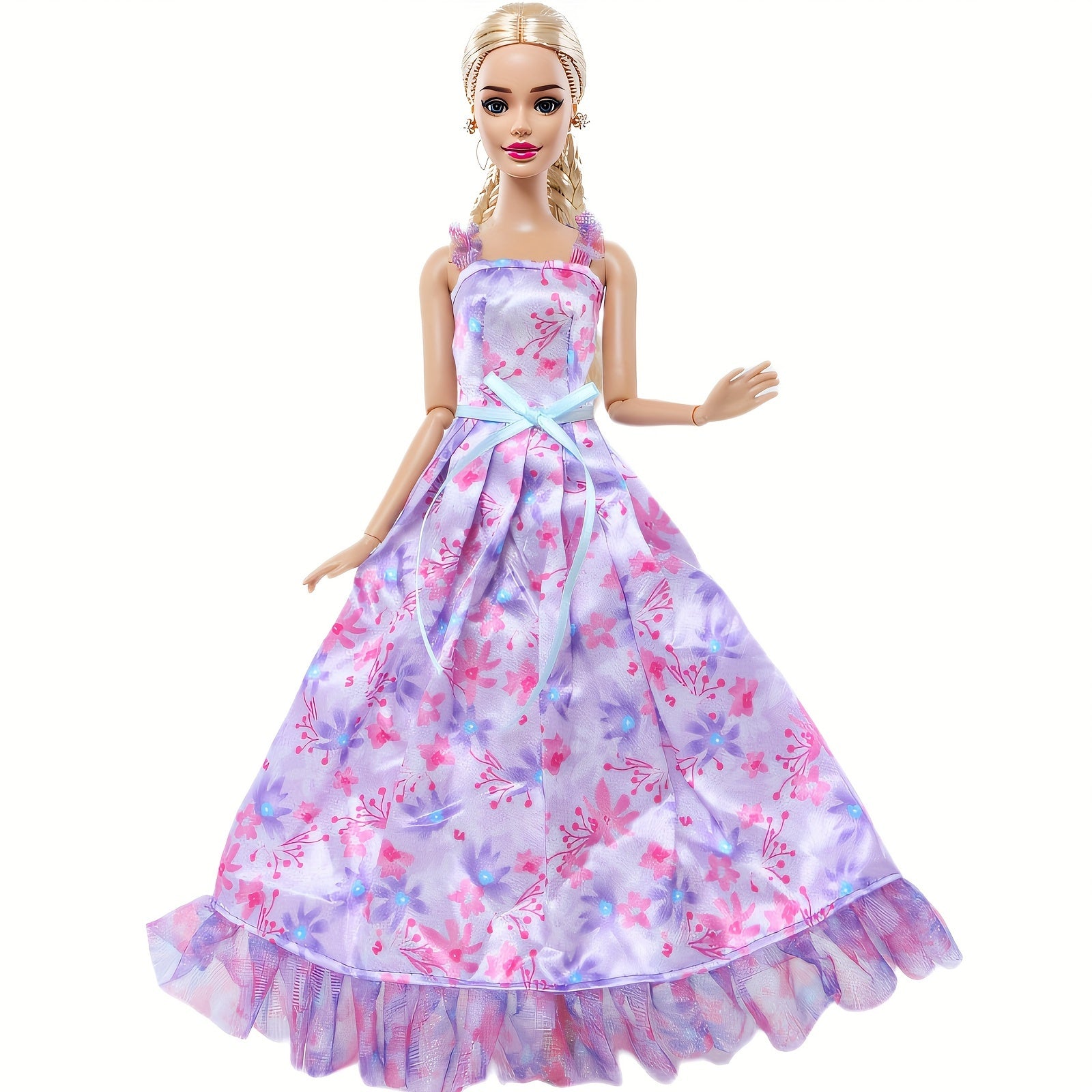 Purple Floral Print Doll Wedding Dress Polyester Sling Princess