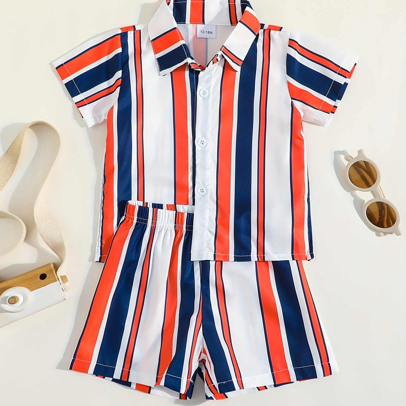 2pcs Infant Boys Striped Shirt & Shorts Set for Summer