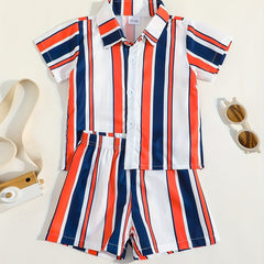 2pcs Infant Boys Striped Shirt & Shorts Set for Summer