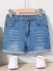 Girls Vintage Style Denim Skinny Shorts Stretchy Slim Fit Casual Summer Shorts