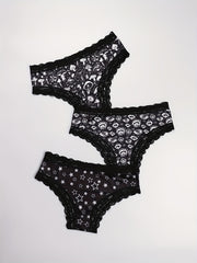 3pcs Mushroom & Star Print Hipster Panties Comfy Lace Trim
